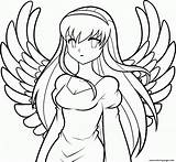 Anime Angel Coloring Girl Drawings Pages Draw Easy Printable Color sketch template