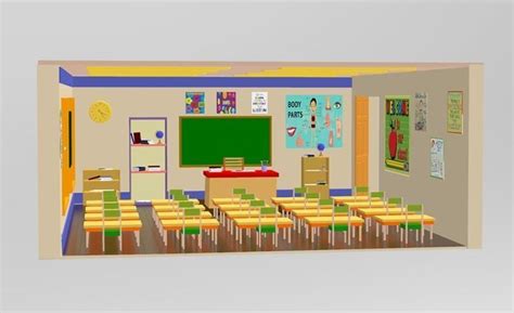 cartoon classroom interior 3d model cgtrader