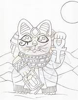 Maneki Neko Coloring Cat Bast Lucky Egyptian sketch template
