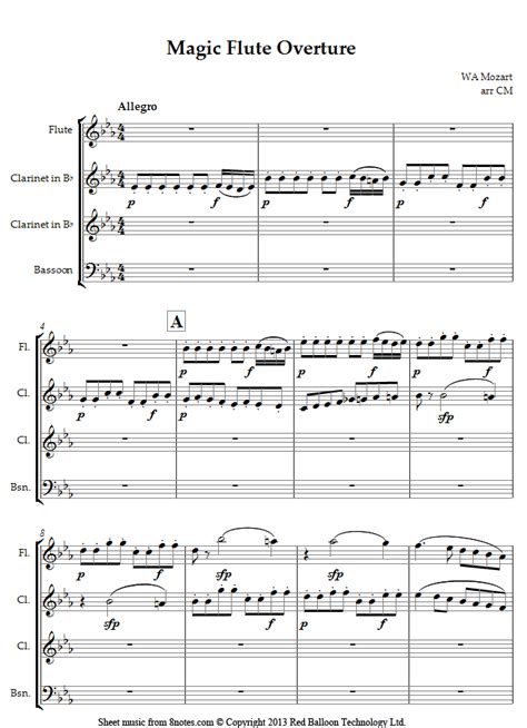 mozart magic flute overture sheet   wind ensemble notescom