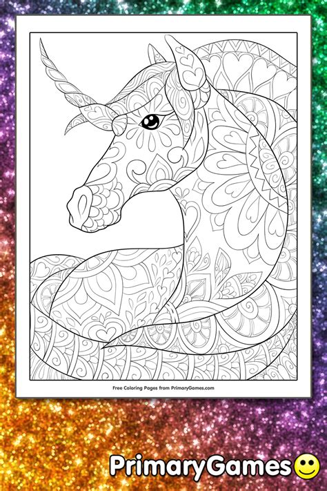 zentangle unicorn coloring page printable print  color