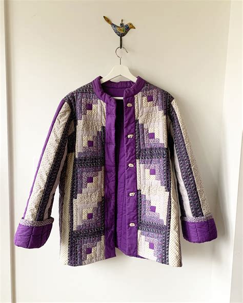 vintage handmade patchwork quilt jacket folk quilted jacket