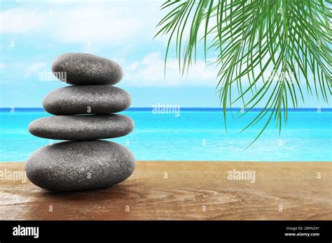 spa stones  seascape background stock photo alamy