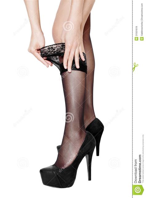 woman pull down black stockings royalty free stock images image 31501619