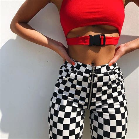 New Fashion 2019 Women Pants New Front And Rear Zipper Black And White