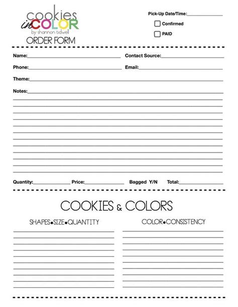 cookies  color tips order form cookie business cake order form