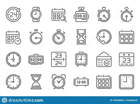 oeversiktstidsymbol timekeeper stoppur och tidmaetaresymboler ringklocka kalender och linje