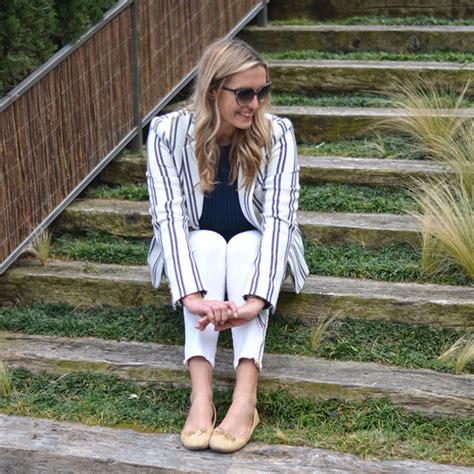 camila carril blogger striped jacket ballet flats