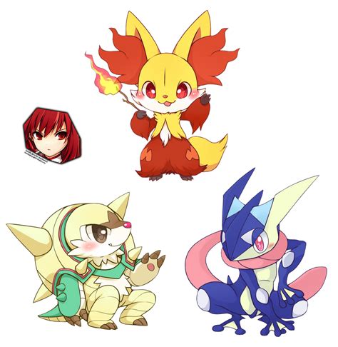 pokemon xy starters final evolution chibi render by