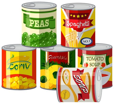 set  canned foods  vector art  vecteezy