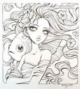 Coloring Pages Book Adult Kelleeart Inks Mermaid Para Desenhos Colorir Drawing Dibujos Drawings Female Sketches Tattoo Colorear sketch template