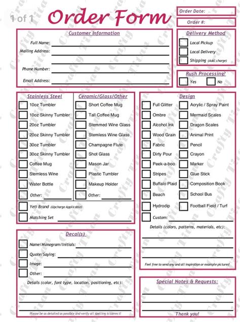 printable tumbler order form tutoreorg master  documents