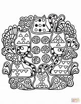 Coloring Zentangle Abstract Cats Pages Supercoloring Psychedelic Printable Book sketch template