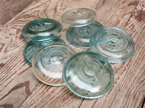 7 Vintage Ball Mason Jar Canning Lids Only Blue Clear 3