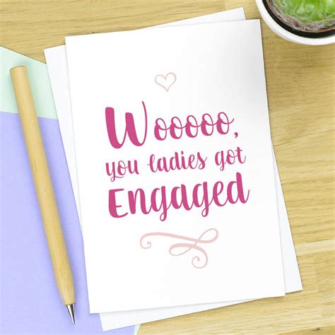 same sex engagement card for lesbian couple by pink and