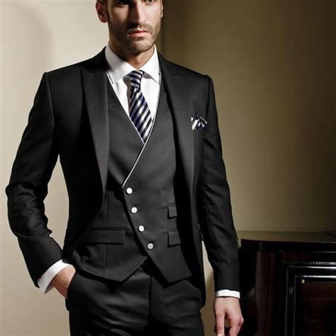 black formal men suits slim fit custom wedding tuxedos  prom mens stage clothes  piece