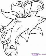 Dolphin Tattoo Tattoos Flower Drawing Draw Coloring Pages Stencil Step Line Drawings Dolphins Easy Stencils Cartoon Printable Clipart Cute Beautiful sketch template