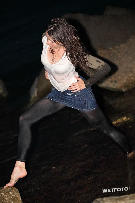 260 wetlook with dancing girl in wet jeans skirt and legg