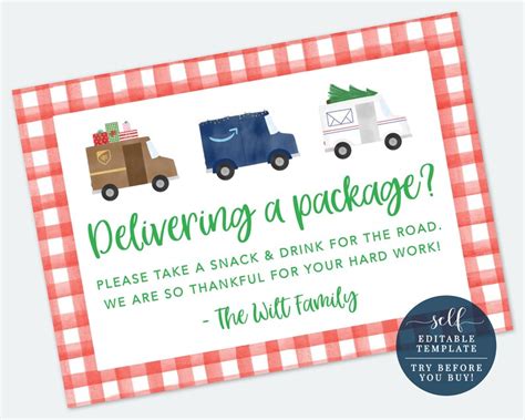 printable delivery driver snack sign delivery driver sign etsy