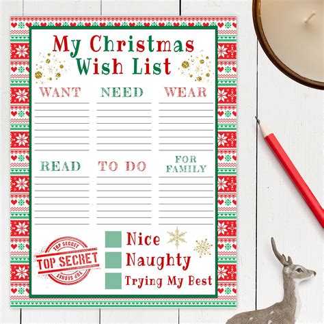 christmas  list printable template  kids editable holiday