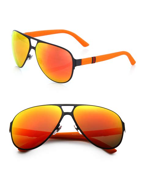 lyst gucci metal navigator sunglasses in orange for men