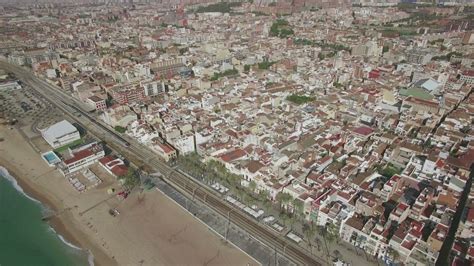 drone flying   coast  barcelona  stock video