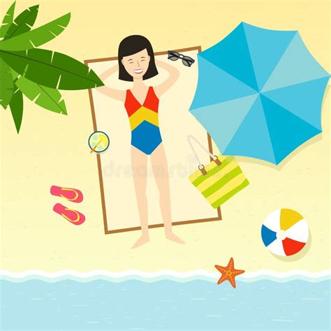 cartoon woman relaxing beach umbrella stock illustrations 133 cartoon