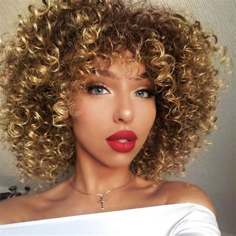 amazoncom aisi queens afro wigs  black women short kinky curly full wigs brown mixed blonde