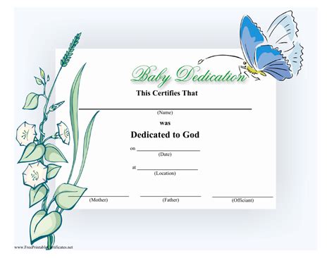 baby dedication certificate template blue butterfly