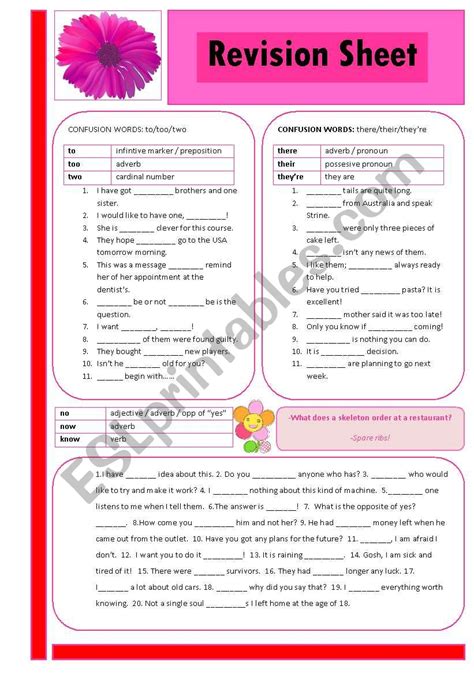 revision sheet  esl worksheet  mulle