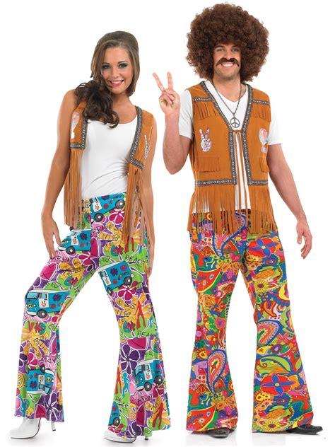 Adults 60s Psychedelic Flares Mens Ladies 70s Hippy Fancy Dress Hippie