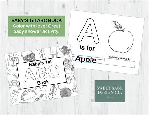 abc book baby shower activity coloring pages  alphabet etsy