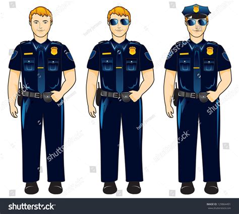 caucasian policeman dark blue uniform sunglasses stock
