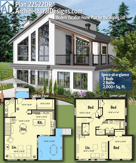 plan dr modern vacation home plan   sloping lot house layout plans architectural