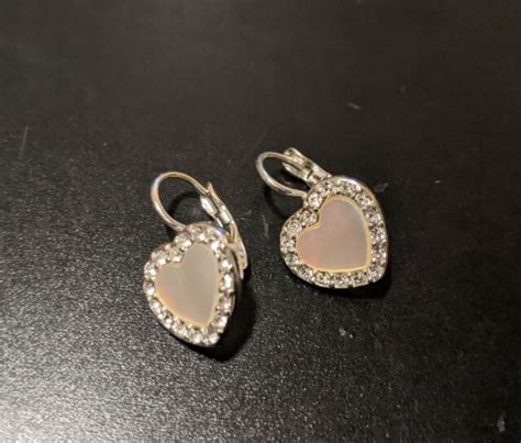 Agatha Paris Earrings Silver Tone Cute Heart Shape With Crystals Ebay
