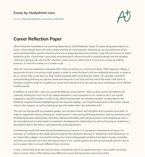 career reflection paper  essay  studydrivercom