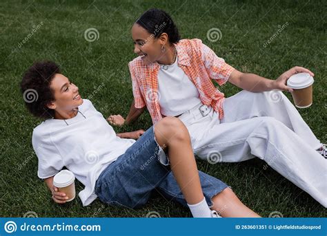 Joyful African American Lesbian Women Holding Stock Image Image Of