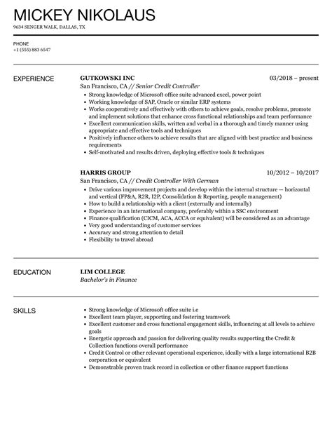 credit controller resume samples velvet jobs