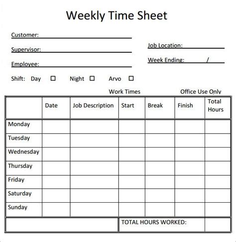 templates printable  timesheet template time sheet printable