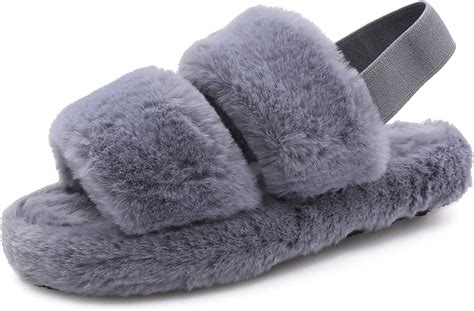 amazoncom womens fluffy sandals fuzzy slippers fur  leopard
