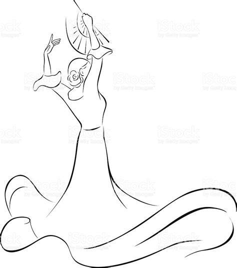 flamenco dancer  fan black outline illustration danseuse de