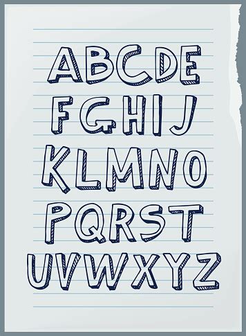 wektorowy odreczny alfabet na kartce papieru ze szkolnego zeszytu