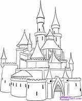 Castle Draw Drawing Coloring Pages Medieval Easy Step Drawings Simple Disney Outline Sketch Palace Cinderella Princess Cartoon Castles Disneyland Cartoons sketch template