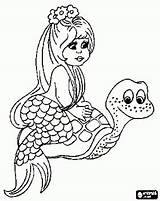 Mermaid Turtle Coloring Riding Sea sketch template