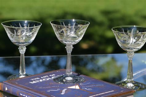 Sold ~ Reserved For Precious Vintage Etched Crystal Cocktail Glasses
