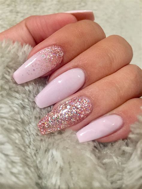 light pink nails  gold glitter