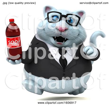 clipart    white business kitty cat holding  soda   white