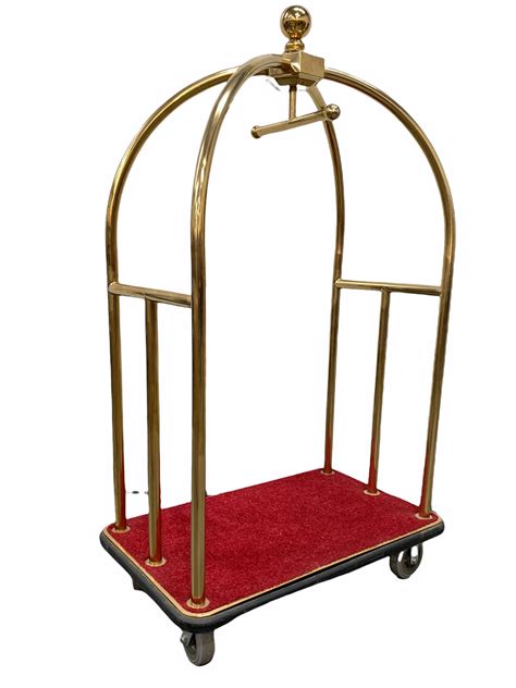 vintage hotel porters luggage trolley  tubular brass frame raised