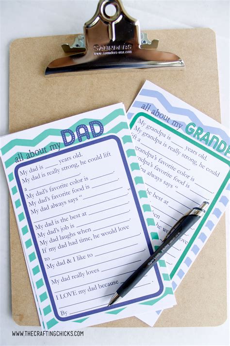 fathers day questionnaire  printable  crafting chicks