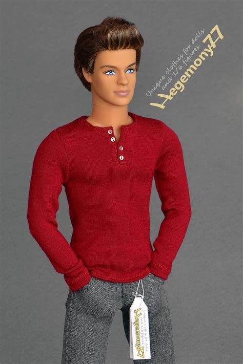 ken doll  custom  sixth scale red henley shirt barbie doll